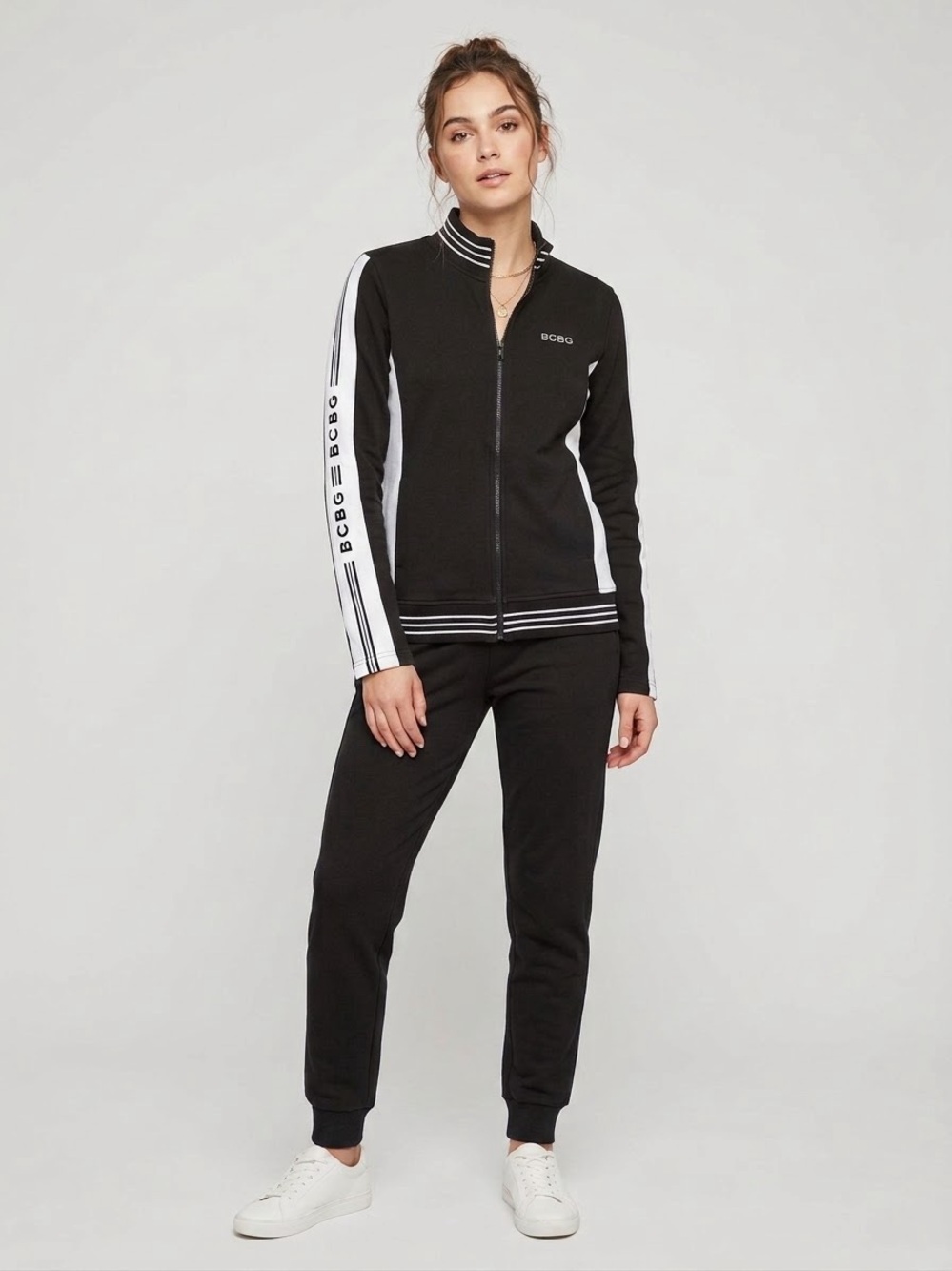 BCBGMAXAZRIA black & off White Striped Track Jacket Zip Up Athleisure y2k style